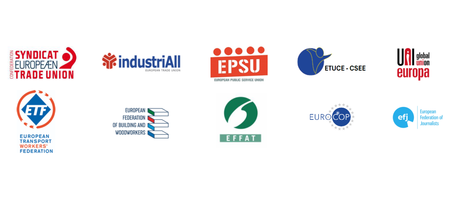 Logos of the 10 trade union organisations that sent the letter