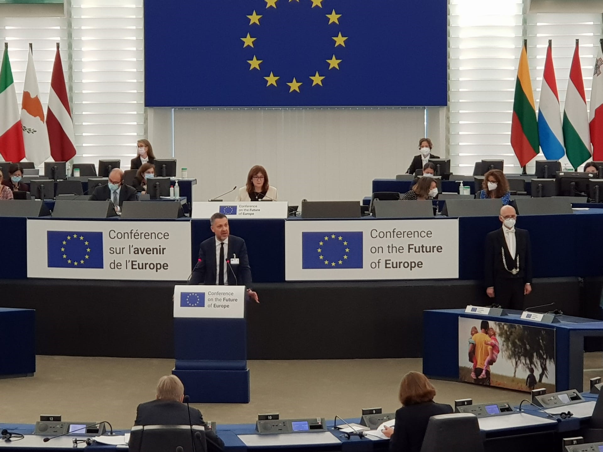 Luca Visentini speaking at Conference on Future of Europe, June 2021