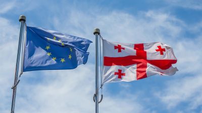 Georgia and EU flags flying side by side