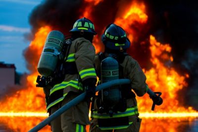 Firefighters tackling a blaze