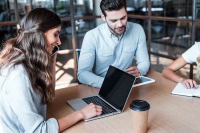 Man and woman working together