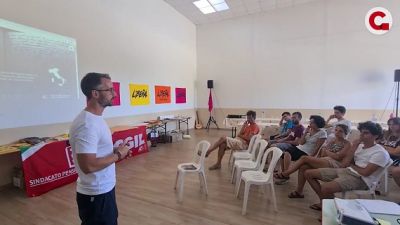 classroom with man leading discussion