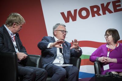 European Commissioner Nicolas Schmit with ETUC's Esther Lynch 