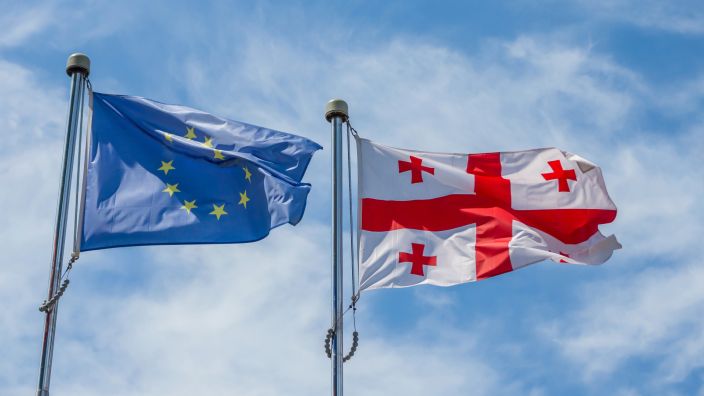 Georgia and EU flags flying side by side