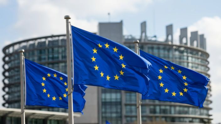 EU flags flying outside the European Parliament in Strasbourg