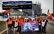 EFBWW members protest for asbestos protections outside the European Parliament